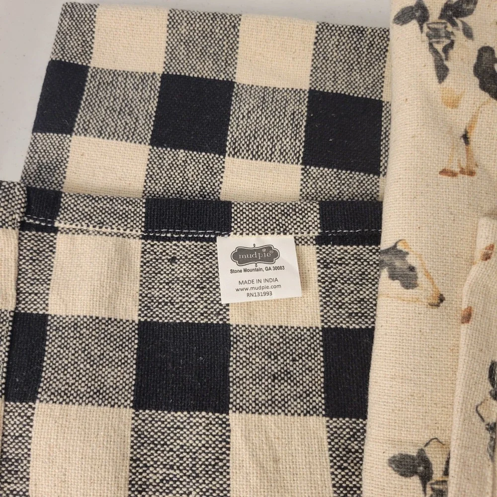 Mud Pie Kitchen Towel Set-3 Multicolor Farmhouse Cow Plaid Buffalo Check  28x21